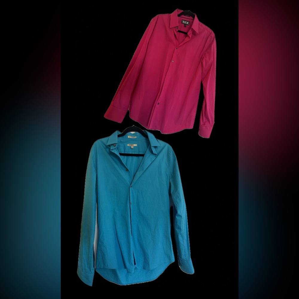 EXPRESS Men’s Vintage Pink and Blue Button Up Shirt (DUO SET) (MEDIUM)